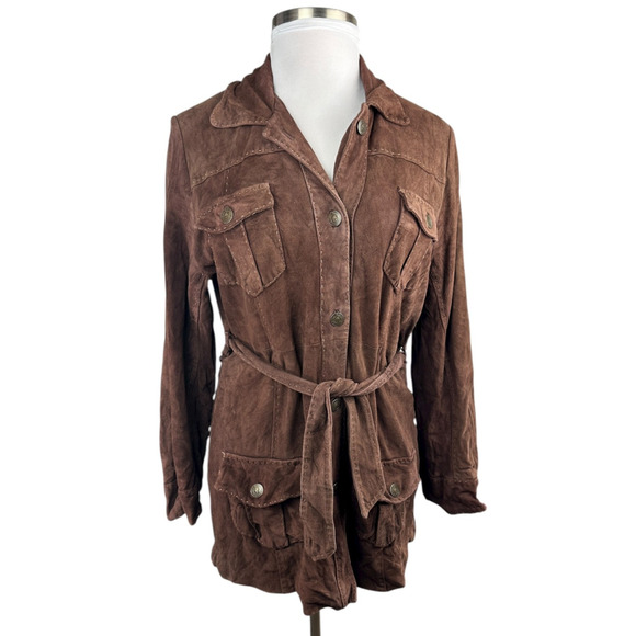 Lilly Pulitzer Soft Lamb Suede Jacket Brown Belted Button Lined XL Rare HTF - Picture 16 of 16